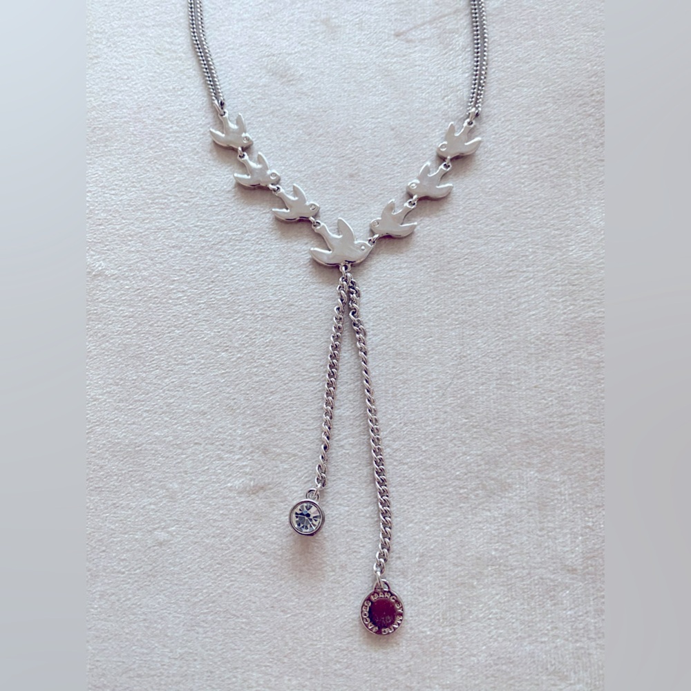 MARC by MARC JACOBS -Rare- Birds Long Necklace EUC Silver Color with Crystals